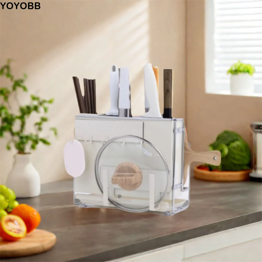 

Carbon Steel Kitchen Cutter Rack Large Capacity Moisture-proof Chopstick Bucket with Draining Tray Rust-proof