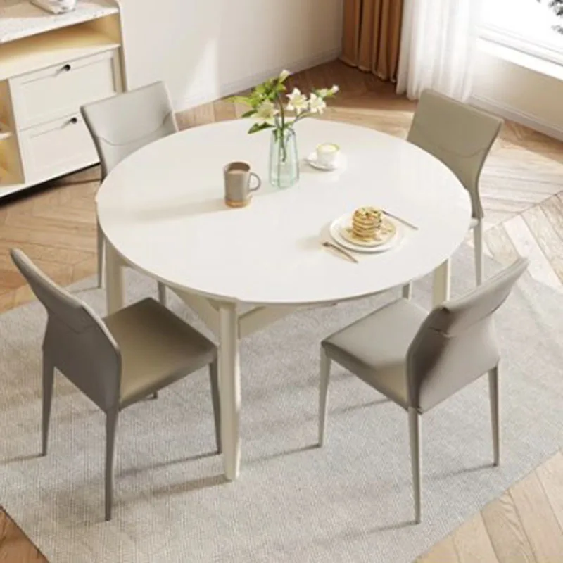 

Extendable Long White Round Table Luxury Designer Wood Kitchen Dining Table Small Space Saving Mesas De Jantar Modern Furniture