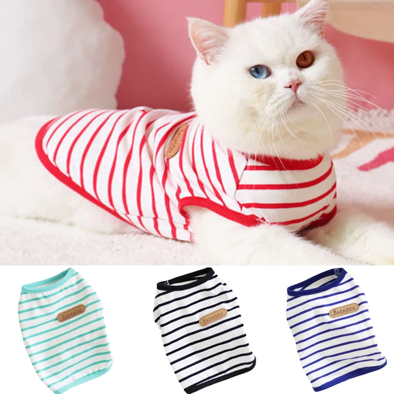 Summer Sphynx Cat Vest Shirt Stripe Pet Sleeveless Clothes for Cats Gotas Garfield Kitten Shirts mascotas Clothing vetement chat