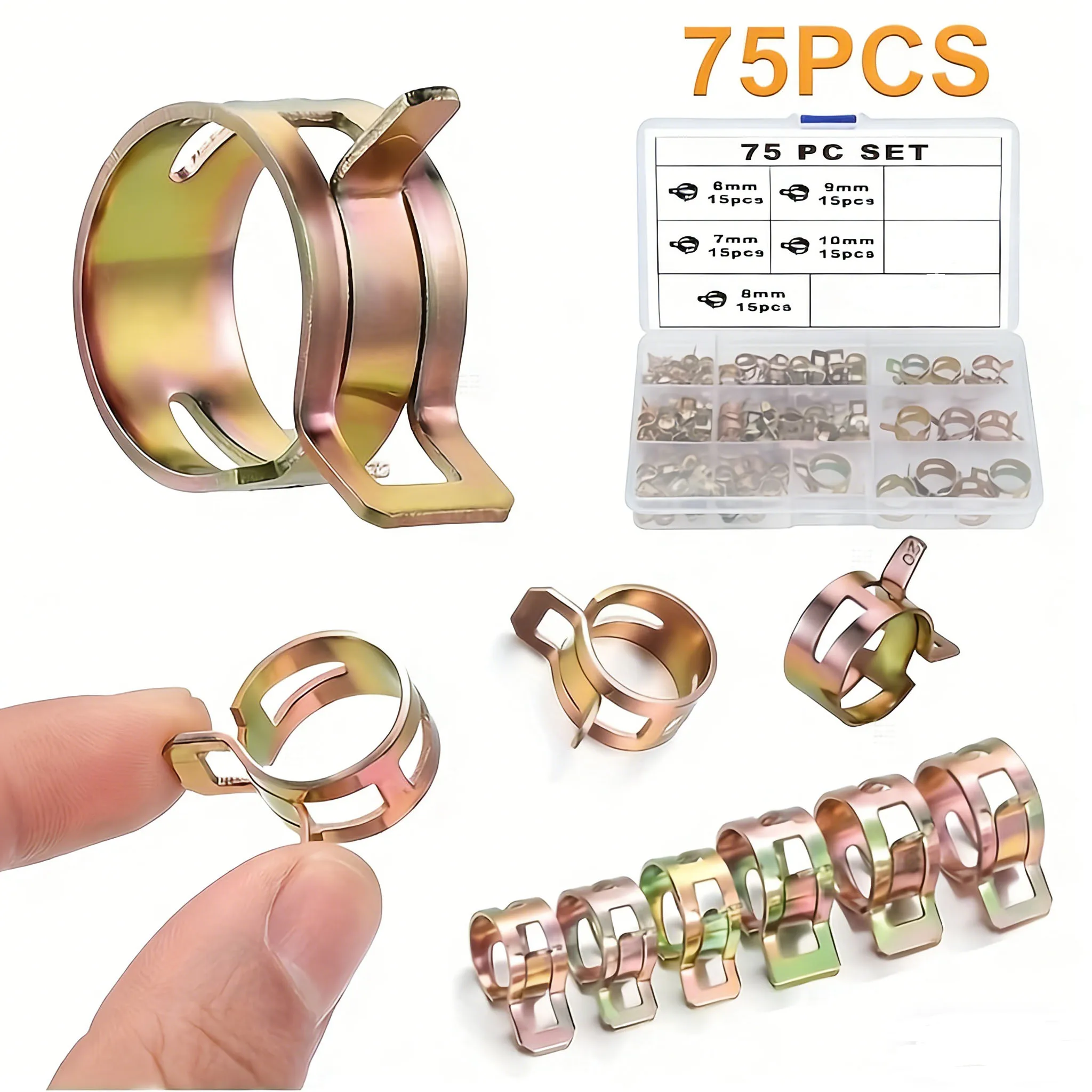75PCS Car Truck Spring Clips Fuel Oil Water Hose Clip Pipe Tube Clamp Fastener Assortment Kit