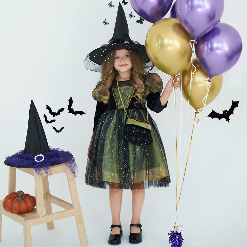 

Костюм для косплея на Хэллоуин с блестками для девочек, карнавальный костюм принцессы для дня рождения, выпускного вечера, готическая детская одежда с длинными рукавами