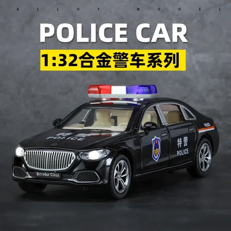 

1:32 Mercedes-Benz S680 police car Simulation Diecast Metal Alloy Model car Sound Light Pull Back Collection Kids Toy Gifts A894