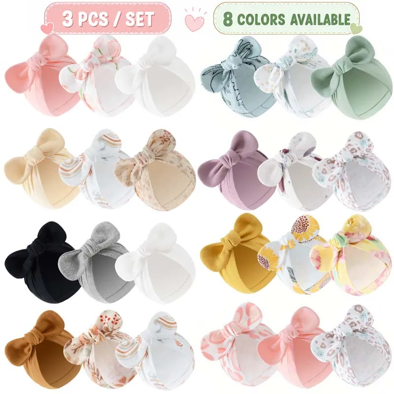 Neugeborenen Baby Hut Set Mode Gedruckt Bogen Turban Hüte für Jungen Mädchen Baumwolle Infant Beanie Babys Zubehör Artikel