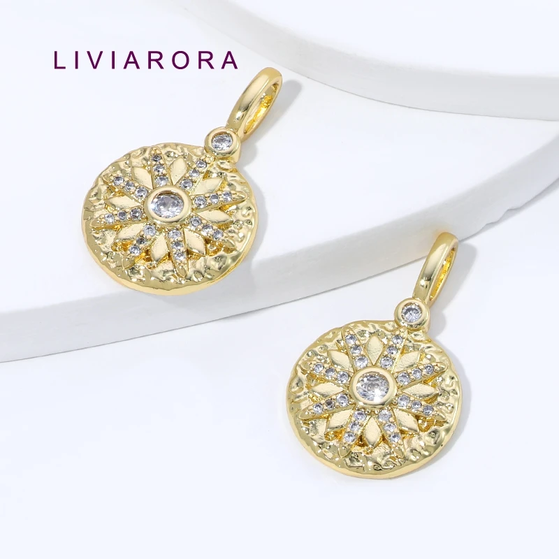 1/2Pcs 18K Gold Plated Brass Sunflower Starburst Pendant Inlaid Zircon Compass Charm For DIY Jewelry Making Accessories view 5