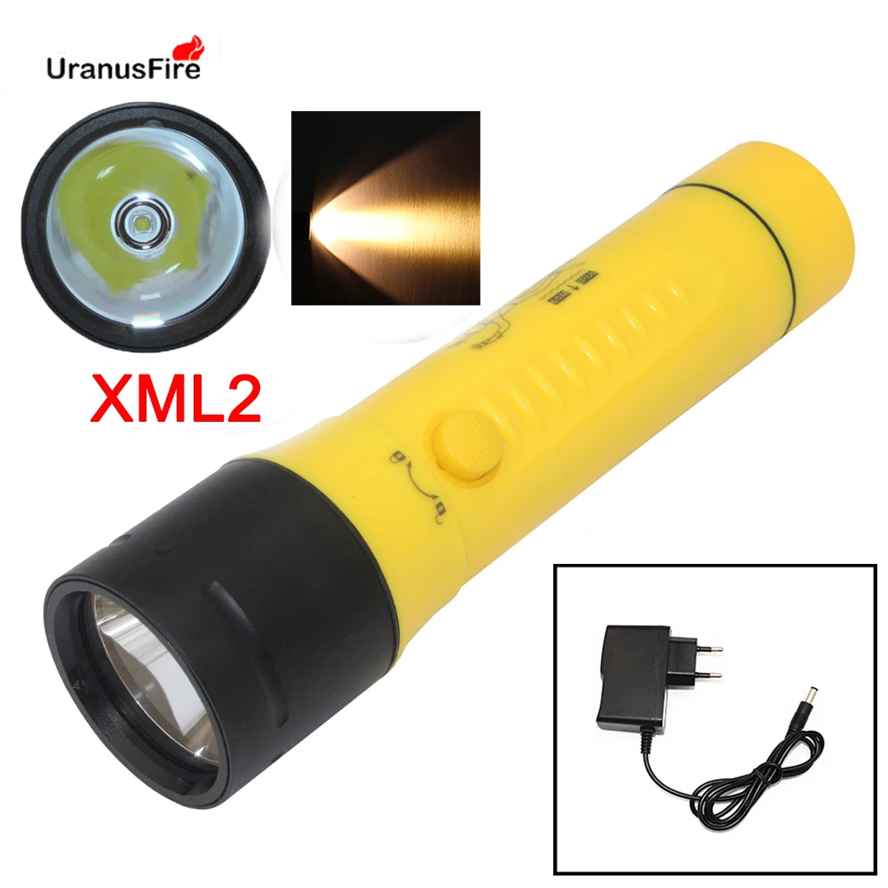 XM L2-linterna LED de buceo, lámpara de luz blanca/amarilla, resistente al agua, bajo el agua, 100m, con batería de 3x18650, recargable por CC