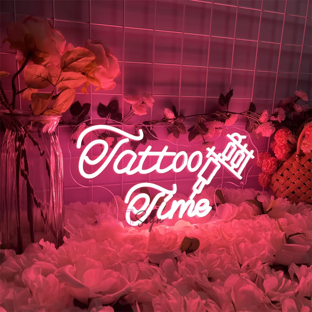 Tattoo Time Neon Sign Tattoo Room Wall Art Decor LED Neon Lights Beauty Salon Signs Tattoo Shop Decoration Commercial lighting