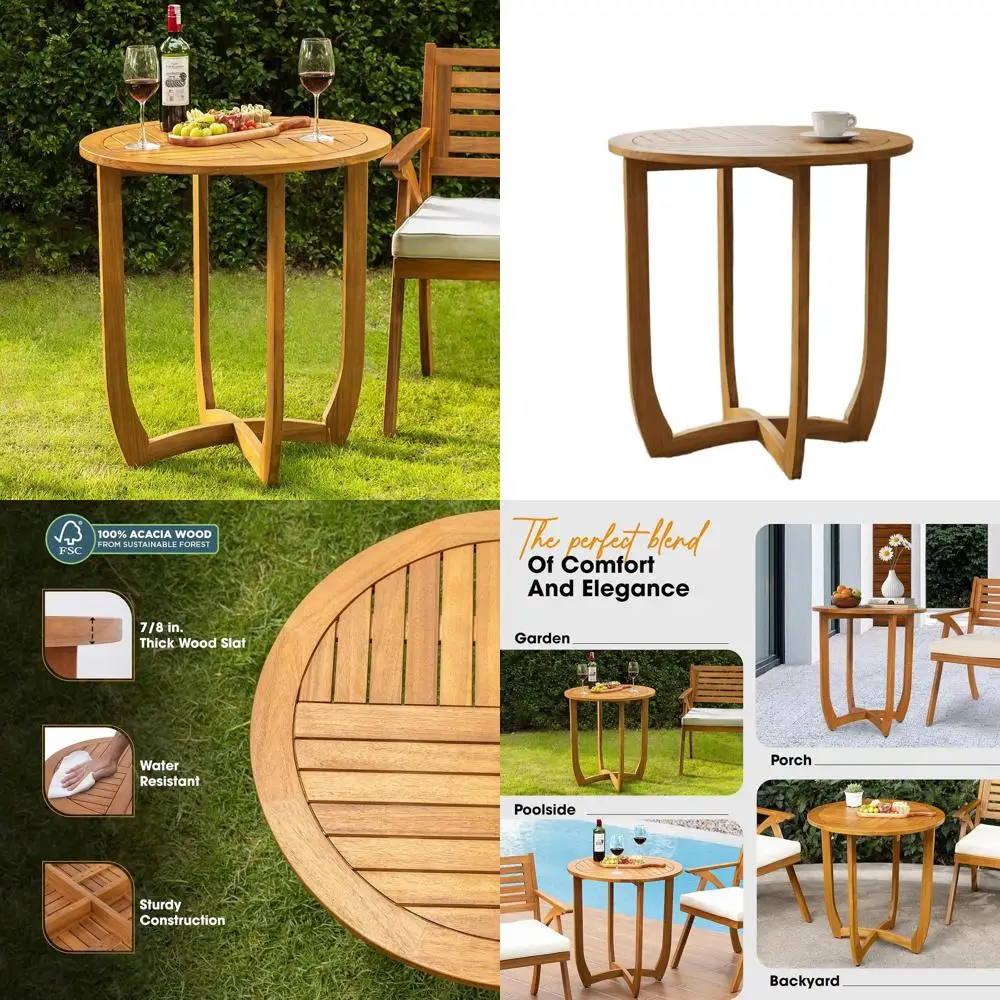 

Sturdy Outdoor Acacia Bistro Table, 270lbs Weight Capacity, Minimalist Design for Patio & Garden Use