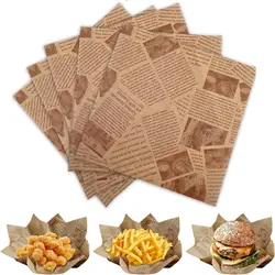 50/100Pcs Food Paper Sheets, Deli Wax Paper Sheets for Hamburger Fries Food Basket Liners, Old Newspaper Style Paper for Kitchen