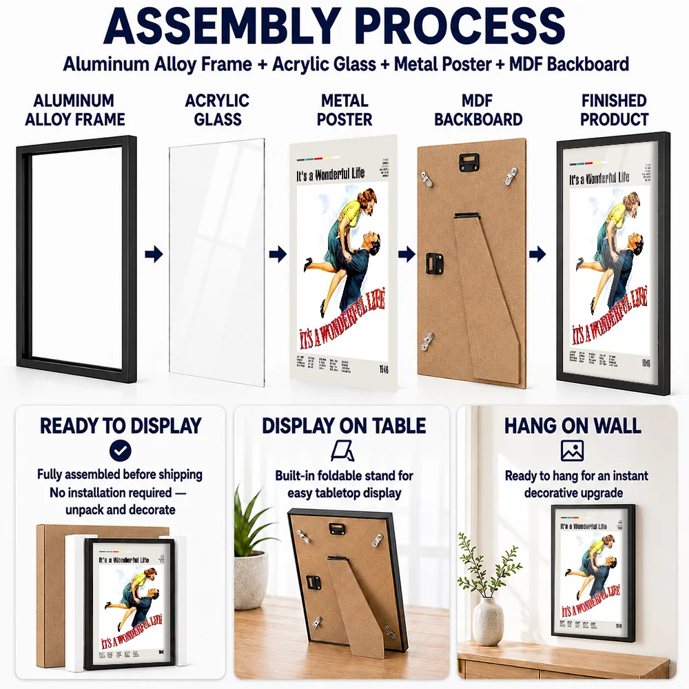 It's A Wonderful Life Movie Metal Poster With Aluminum Alloy Frame Personalized Screen Tribute Wall Art For Theater Story Lovers