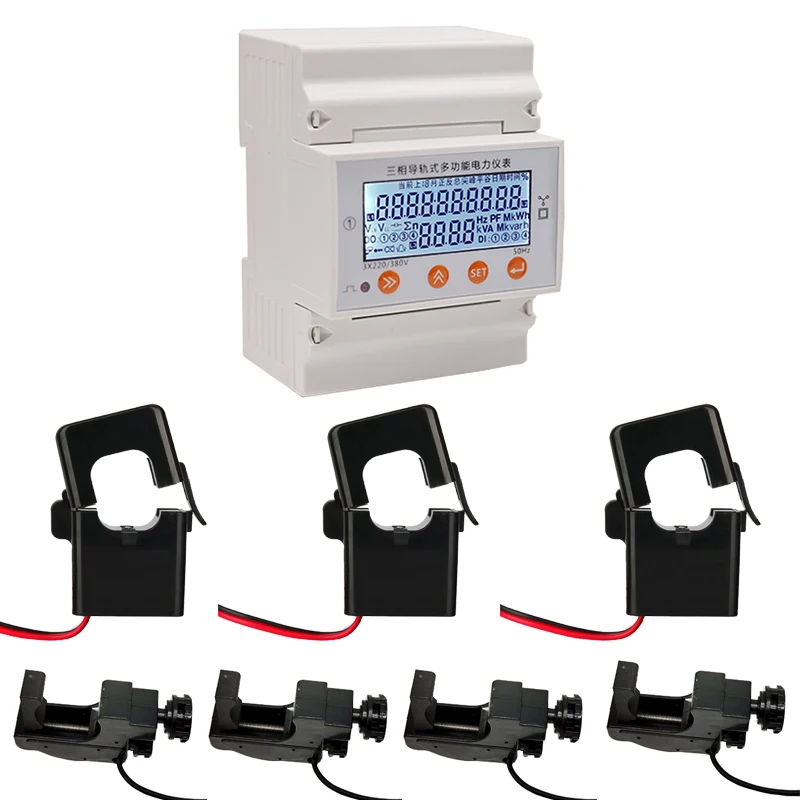 

3 phase din type electric multifunction meter with ampere clamp and voltage clamp with RS485 communication din electricity meter