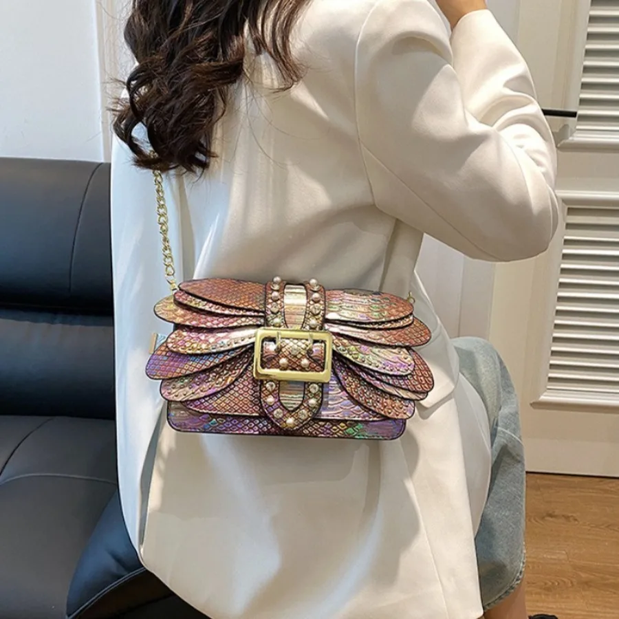 

New Fashionable Niche Exquisite Snake-Print Butterfly Wings Women's Bag Studded Shoulder Bag Unique Chain Bag Crossbody Bags