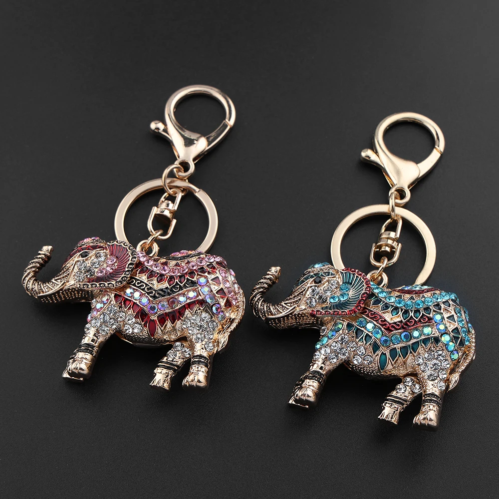 Bunter, funkelnder Kristall-Elefant-Schlüsselanhänger für Damen und Herren, Glücks-Tier-Taschen-Accessoire, Vintage-Charm-Schlüsselanhänger, Schmuck, Geschenke – Detail 8