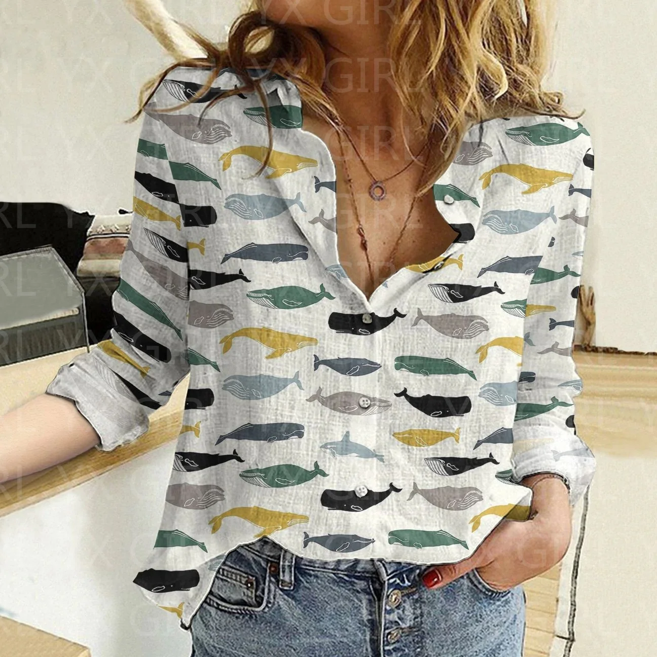 Women's Whale Printed Casual Shirt 3D Printed Button-down Shirt Casual Unique Streewear 10 style