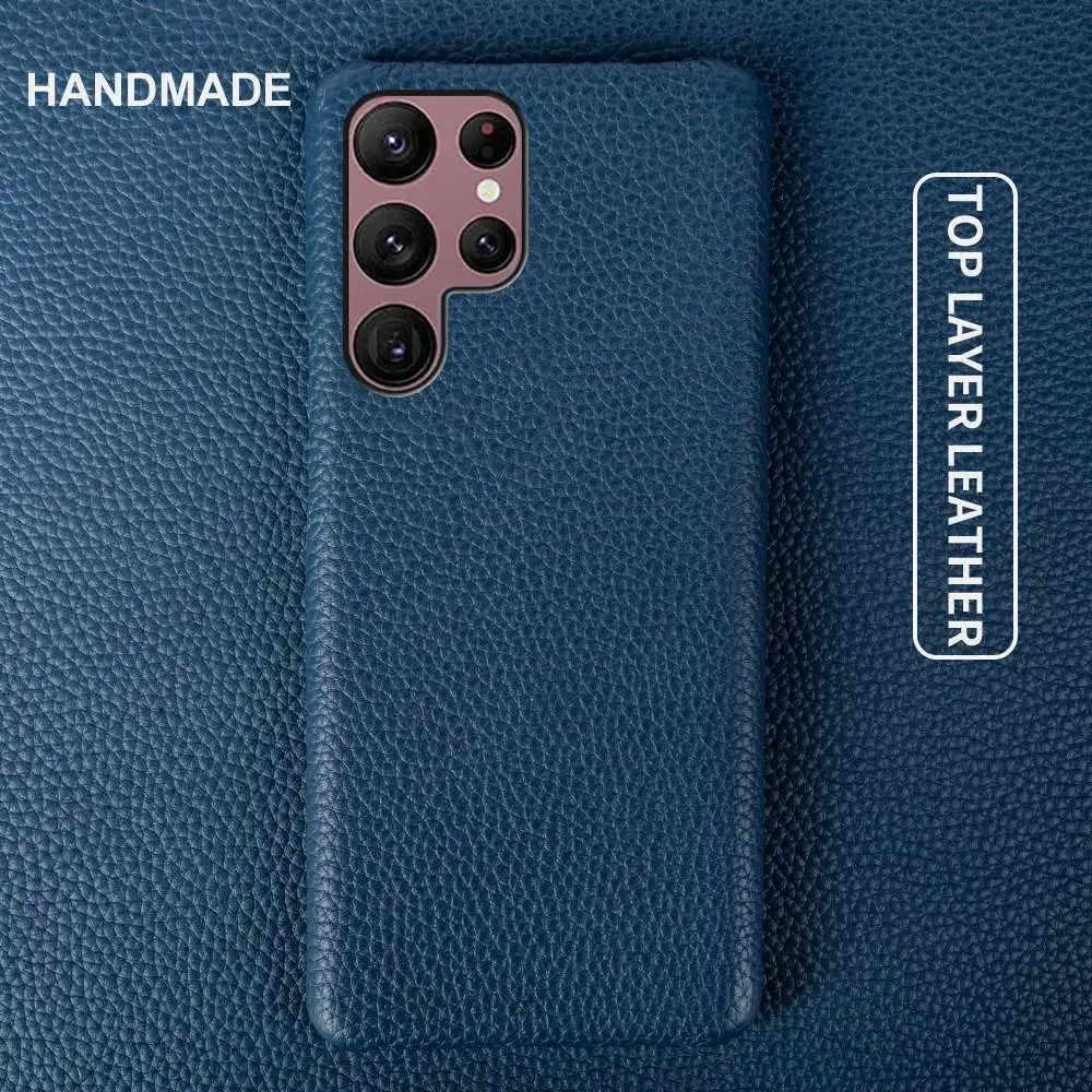 For Case Samsung Galaxy S23 Ultra Luxury Genuie Leather Cover S20Plus S24 S21FE Note20 Soft Back Cover Shockproof Coque Funda