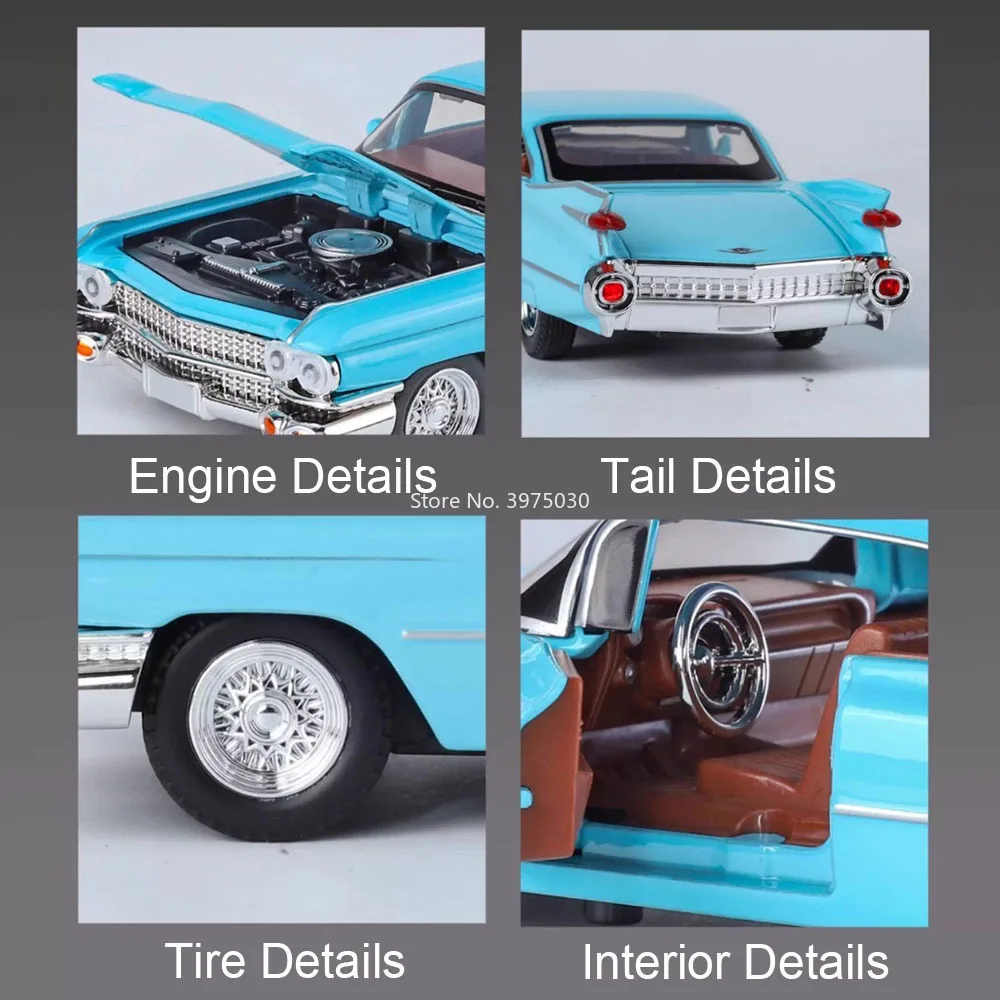 Schaal 1:32 Cadillac Eldorado Auto's Speelgoedmodellen Rubberen banden met lichte muziek Voertuigen Wiel Trek Miniatuur Automodel Ornament