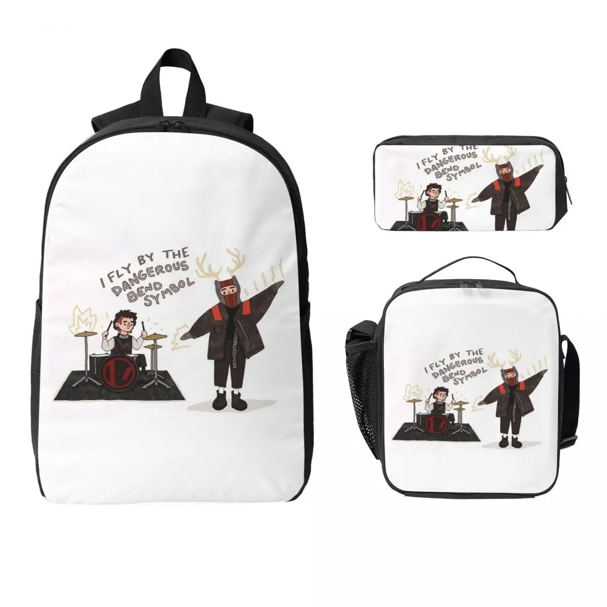 

Twenty One Pilots (7) Backpack Student Boys Girls BookBag School Bag Computer Shoulder Bags 3ps Insulated Lunch Bag Pencil Case