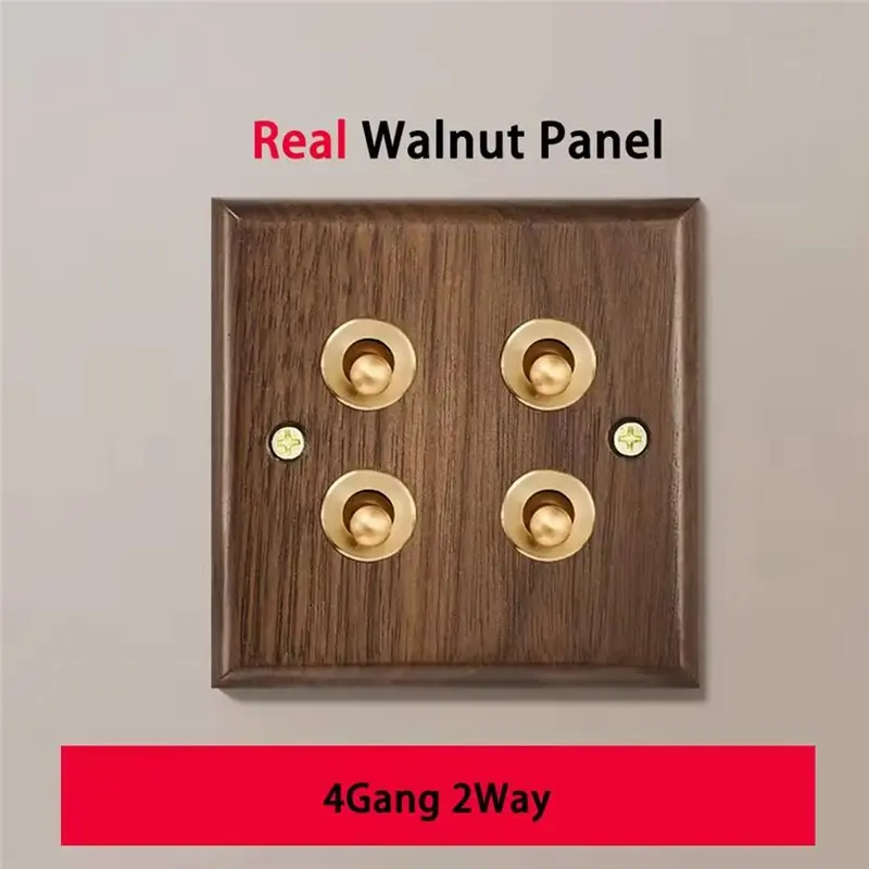 แผงสวิตช์ติดผนัง HLZS-Black Retro Walnut แบบกด 1-4 ช่อง 2 ทาง ทำจากไม้เนื้อแข็ง พร้อมเต้ารับ EU/FR แบบคู่ และพอร์ต USB-C สำหรับจ่ายไฟฟ้า