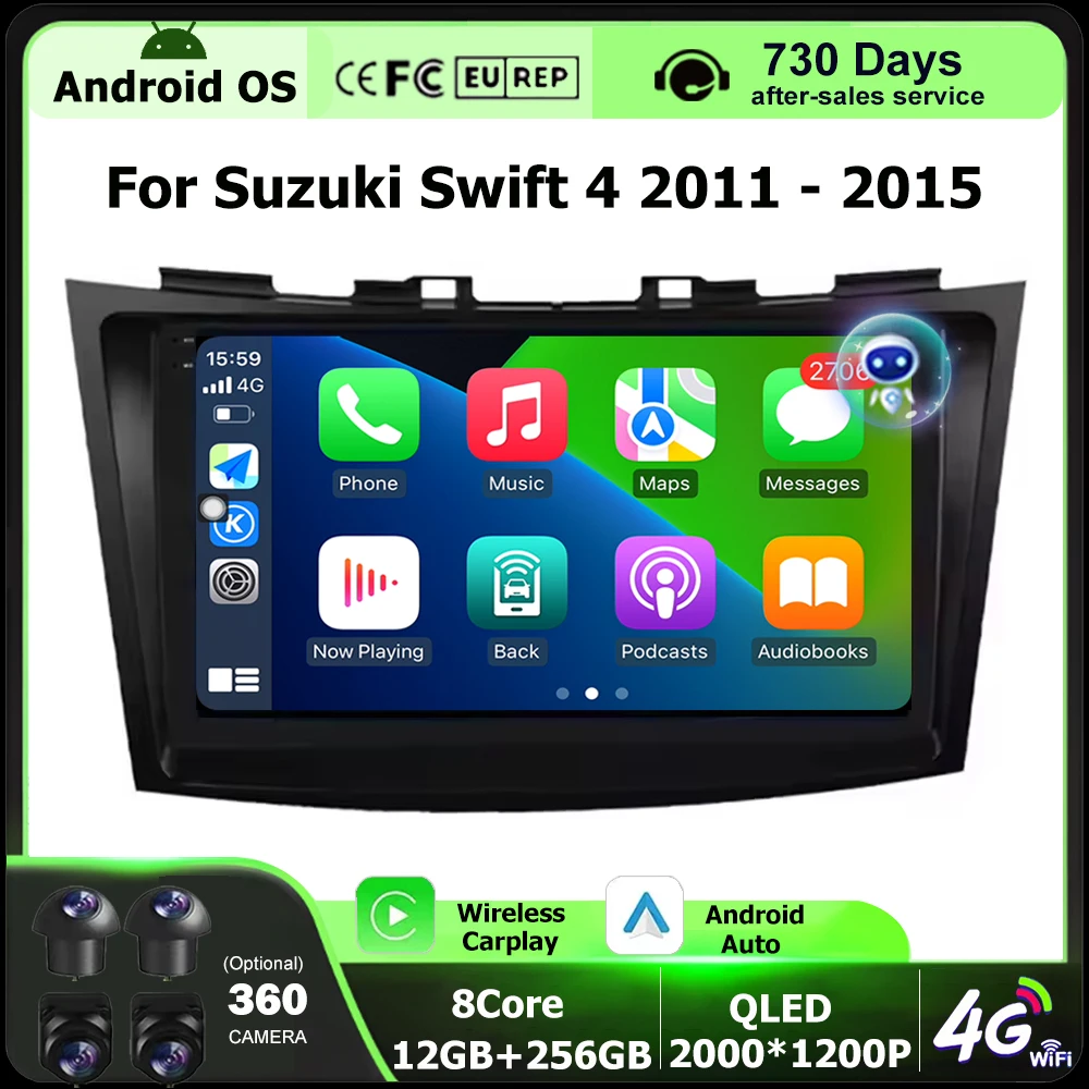 Carplay اللاسلكية لسوزوكي سويفت 4 2011-2015 أندرويد 16 راديو السيارة الوسائط المتعددة مشغل فيديو نظام تحديد المواقع والملاحة ستيريو 360 كاميرا DSP #6