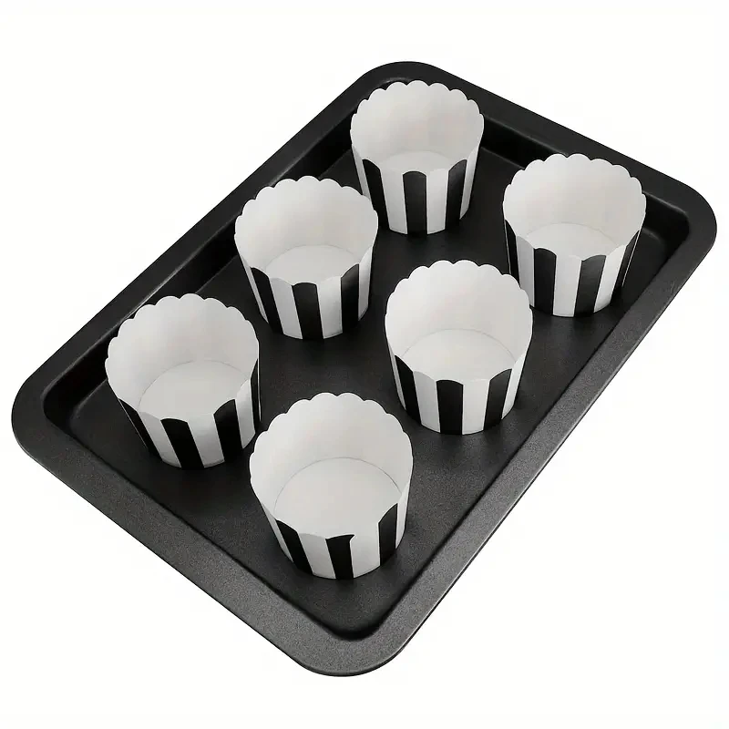 50pcs Black and White Stripesd Muffin Cup Paper Cup Cake Baking Oven Special Pink Red Air Fryer Steaming Baking