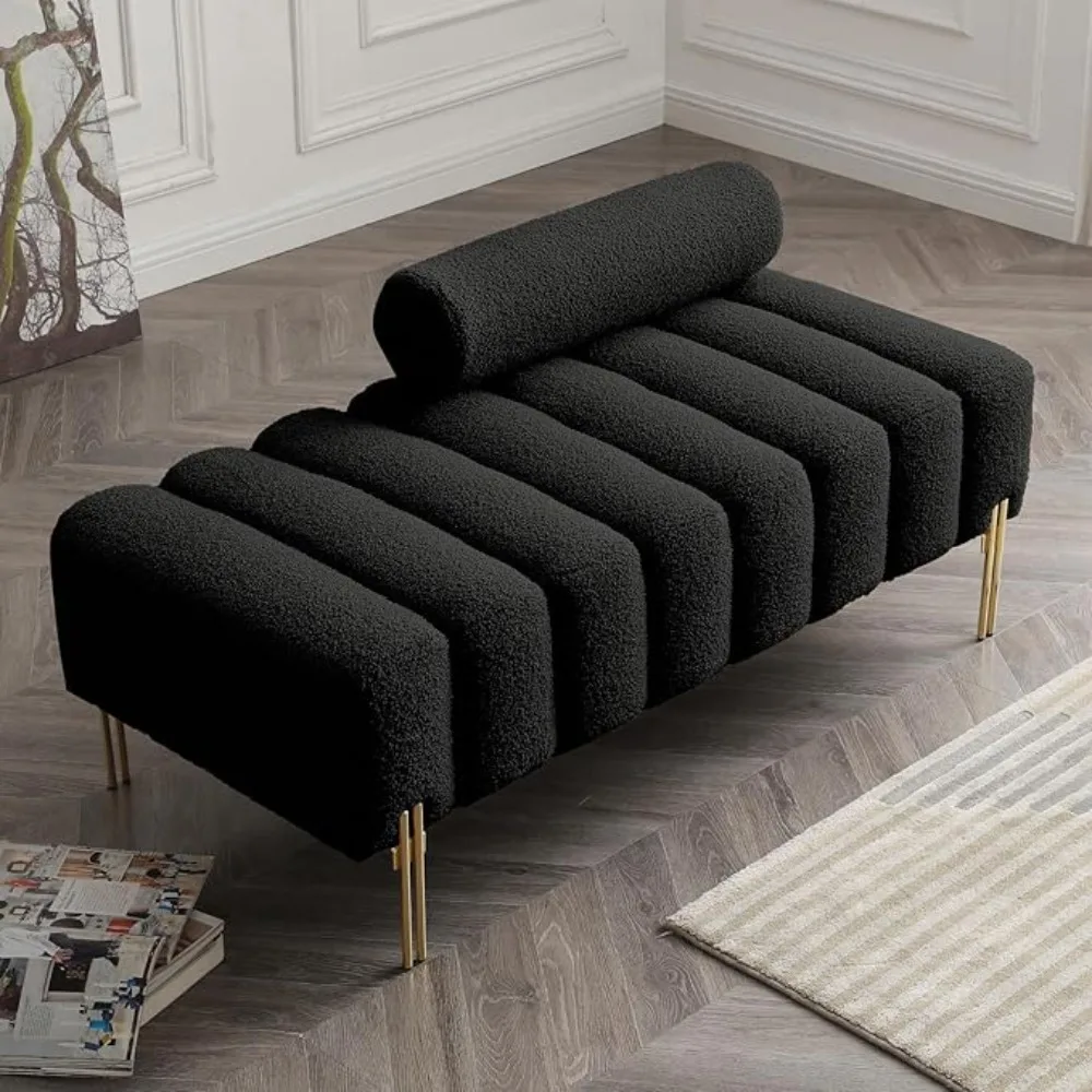 Modern Small 2 Seater Loveseat Sofa Couch with Golden Metal Legs,Teddy Ottoman for Living Room