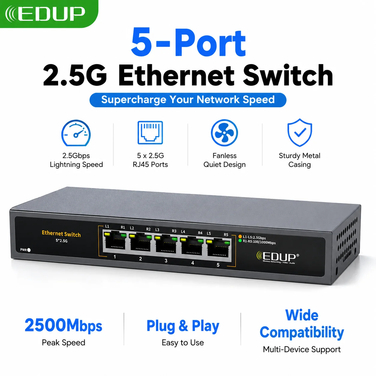 edup-ep‑sg7821-5‑port-25g-ethernet-switch-25gbps-compact-plug‑and‑play-for-high‑speed-desktop-networks
