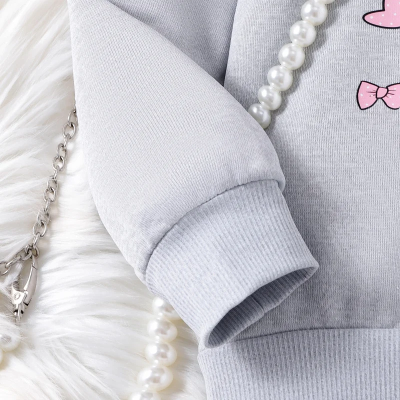 

Autumn Winter New Girls' Set Cartoon Print Love Cat Sweatshirt with Bowknot Long Pants Two-piece Set