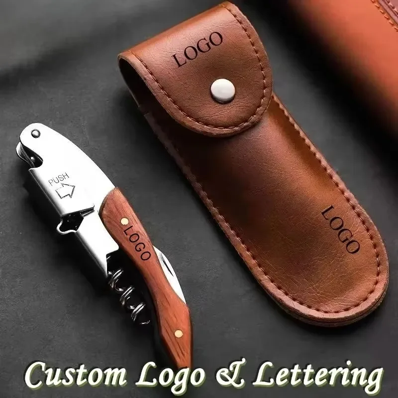 Vintage Leather Keychain Custom LOGO Pendant Wholesale Stainless Steel Home Wine Wine Opener Multi-function Portable Key Chain