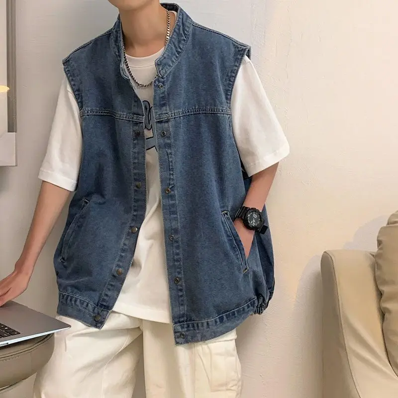 

Trendy Hong Kong Inspired Men's Sleeveless Denim Vest Casual Jacket Ins-Style Oversized Streetwear​