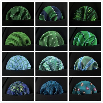 ใหม่สีเขียวลาย Mens Pocket Square Polka Dots Classic Aqua Checkered Hanky Aqua แฟชั่นผ้าเช็ดหน้างานแต่งงาน