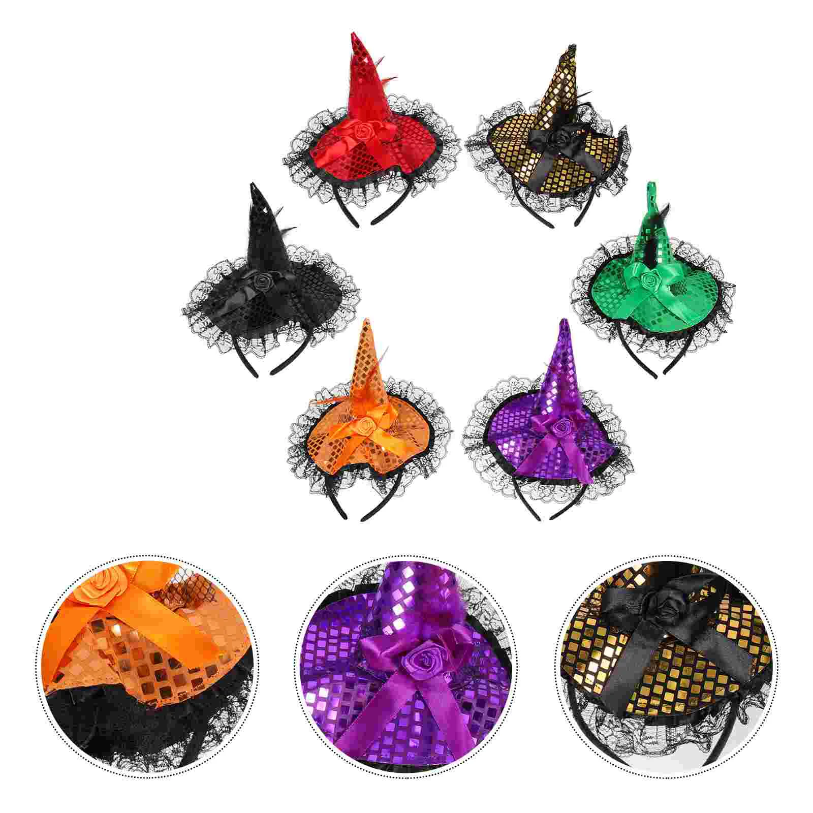 

6 Pcs Witch Hat Headband Themed Costume Accessory Hair Decor Mini Halloween Party Headwear Headbands Cloth Hairband