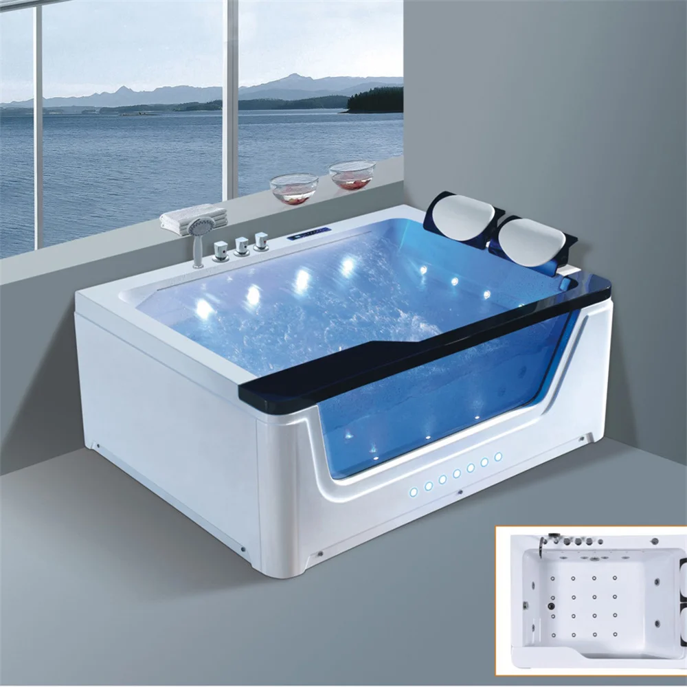 Hotel Project Hot Sale Double People Freestanding Acrylic Massage Bathtub Spa Whirlpool Bath Tub with TV