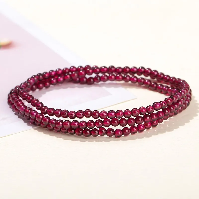 JD High Quality 3-4mm Natural Wine Red Garnet Round Stone Beads Multi Circles Bracelets Women Elegant Healthy Jewelry Gift