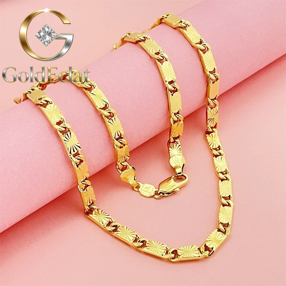 

GoldEclat Luxury 24K 9999 Pure Gold real gold Men's and women's 4MM meter necklace 50CM necklace