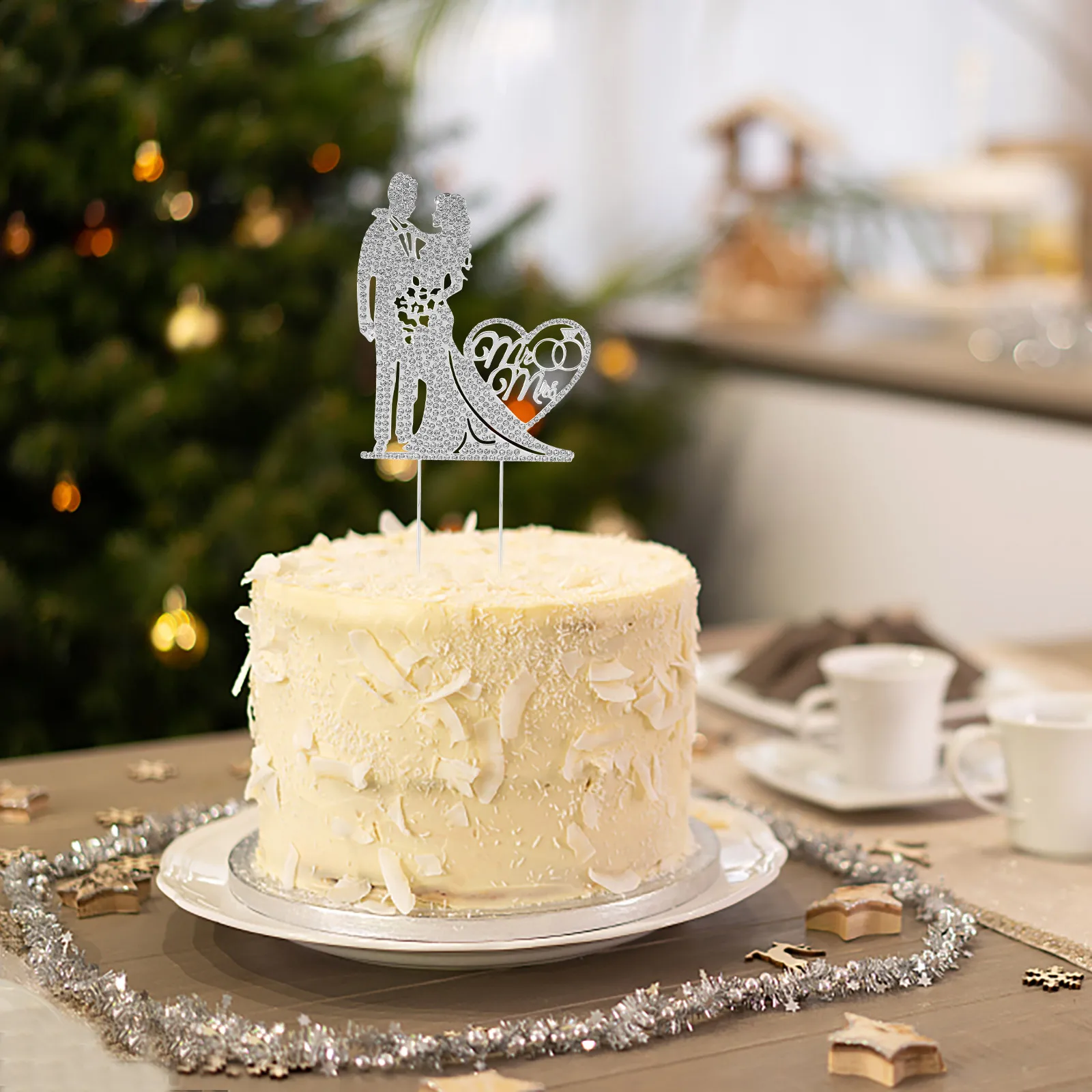 

Rhinestones Wedding Cake Decoration Plug-in Bride Party Zinc Alloy Cupcake Toppers for Dessert Toppers Holiday Romantic