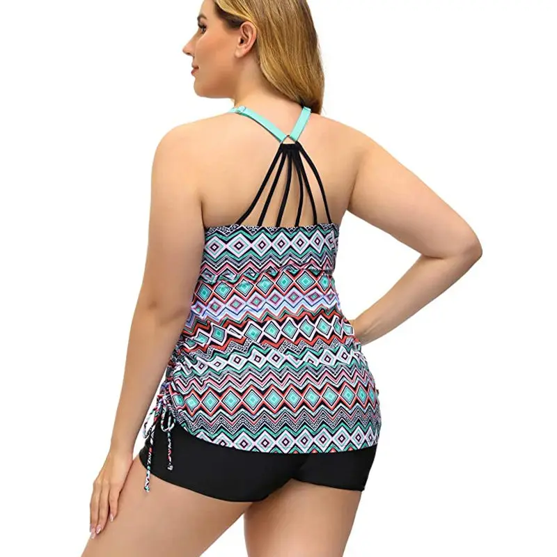 2022 Women Plus Size Tankini Swimsuits Printed Two Pieces Swimwear Tummy Control High Waist Swimsuit Female Sport Swimsuit