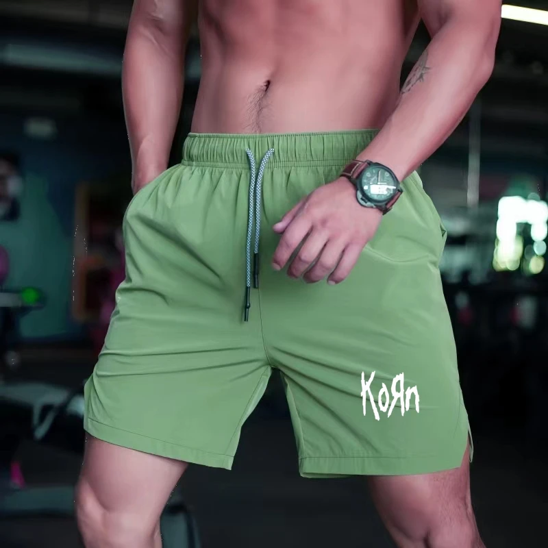 KORN Men Hot Shorts Light Weight Thin Short Pants Running Squat Fitness Mens Gym Wear Quick-drying Male Drawstring Shorts