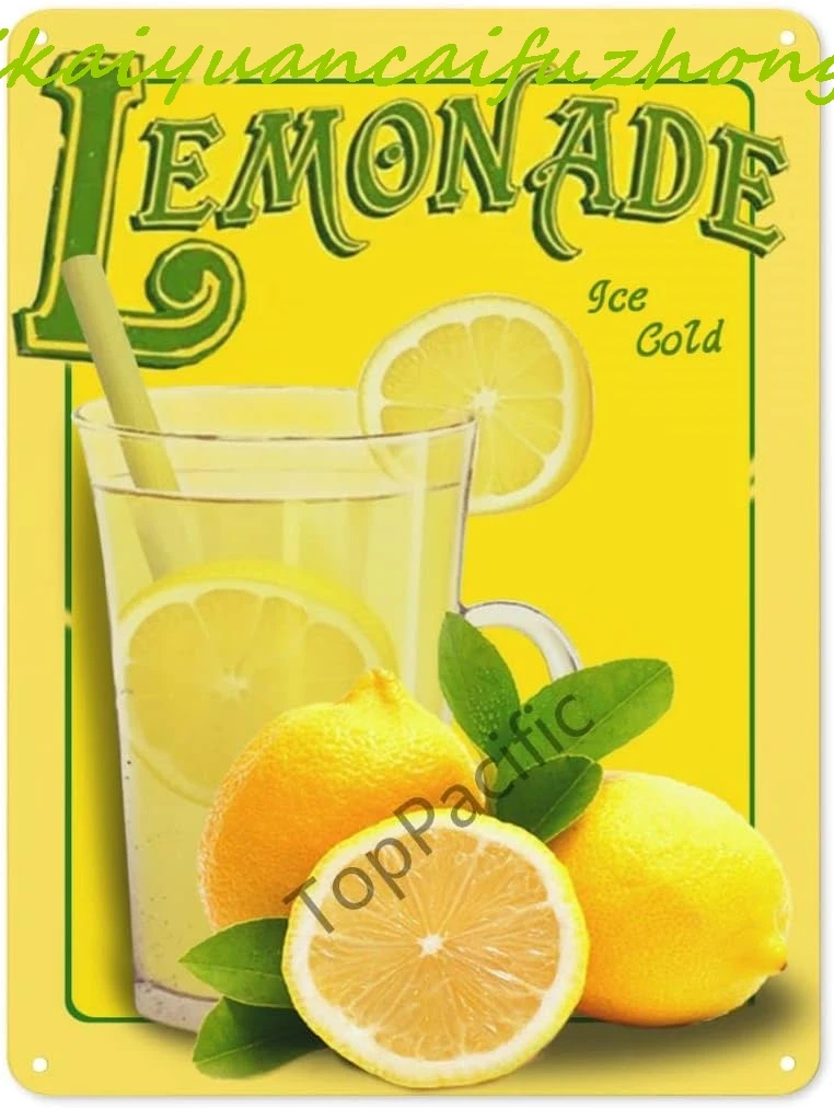 12x8 inches Vintage Ice Cold Lemonade Tin Sign, Food and Drink Retro Signs, Metal Poster Wall Plaque(89)