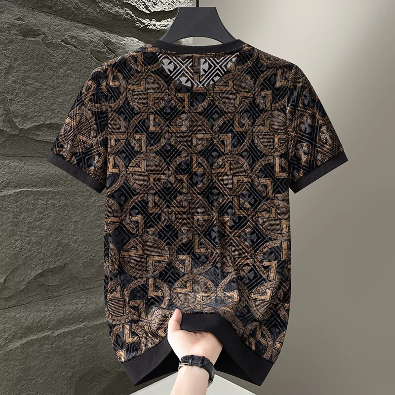 Classy Velvet T Shirt For Men Short Sleeve Hollow Out Coolness Summer High-Quality Soft Comfortable Stretchy Camisetas De Hombre