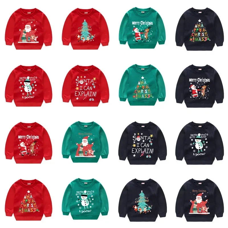 Winter Christmas Sweatshirt for Baby Boy Kids Clothes Girls Cartoon Sweatshirt Pullover Children Snowman Elk Cotton Hoodies Tops