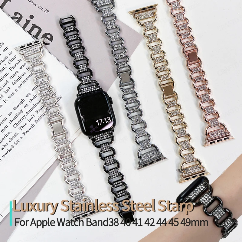 

Diamond Bracelet for Apple Watch Band 44mm 45mm 49mm 38 42 40 Luxury Stainless Steel Starp for IWatch Series7 6 8 SE Accessories