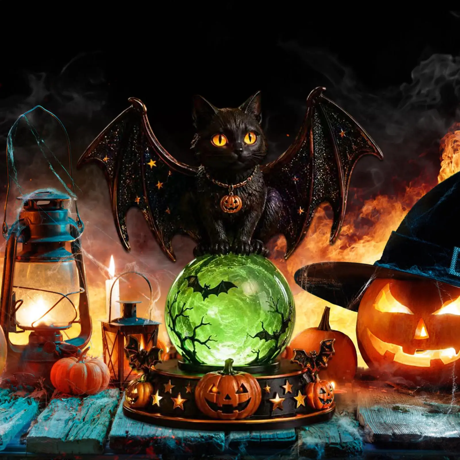 Halloween Crystal Ball Gothic Spooky Glowing Raven Ghost Dark Halloween Lights Table Decor For Bedroom Living Room Office