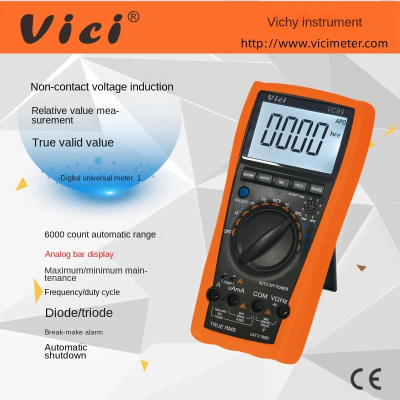 Imagem -02 - Vici Vc99 Multímetro Digital de Escala Automática 1000v 20a dc Tensão ac Resistência Atual Capacitância Tester