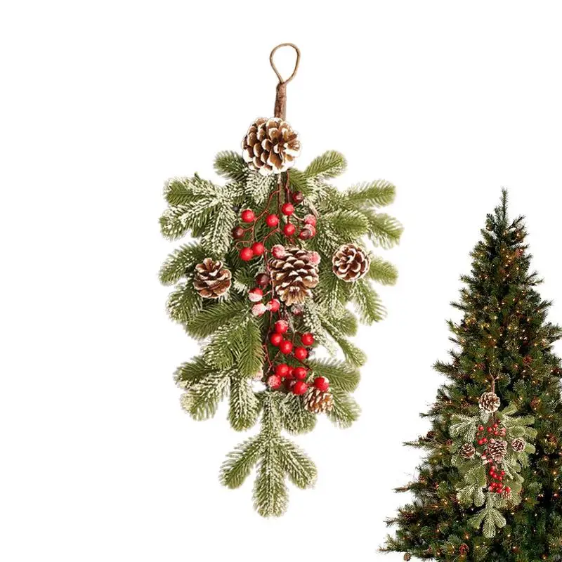 

Artificial Christmas Wreath Colorful Artificial Garlands 55x35cm Colorful Artificial Pine Branches Teardrop Door Swag Pine Cone