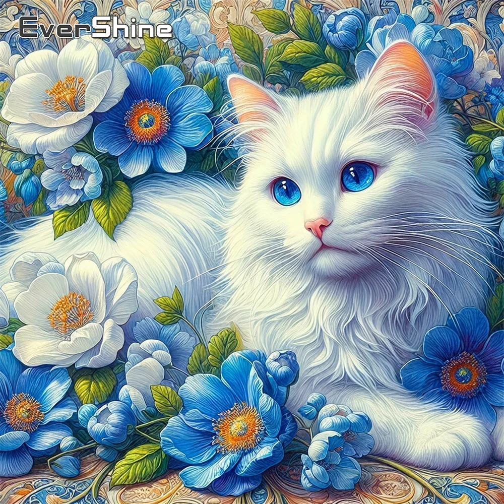 EverShine Diamantmalerei Tier-Katzenbild Strass-Mosaik Blumen Acryl Bastelbedarf Diamant-Stickerei Kinder-Hobby
