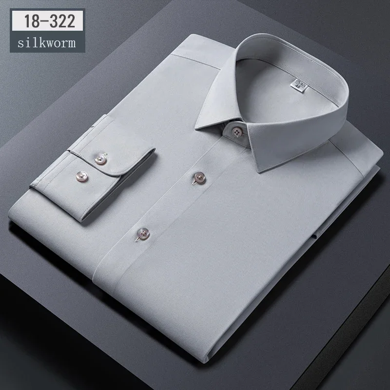 New in shirt hight quality silk long-sleeve shirts for man slim fit formal shirt white black soft office Anti wrinkle clothes