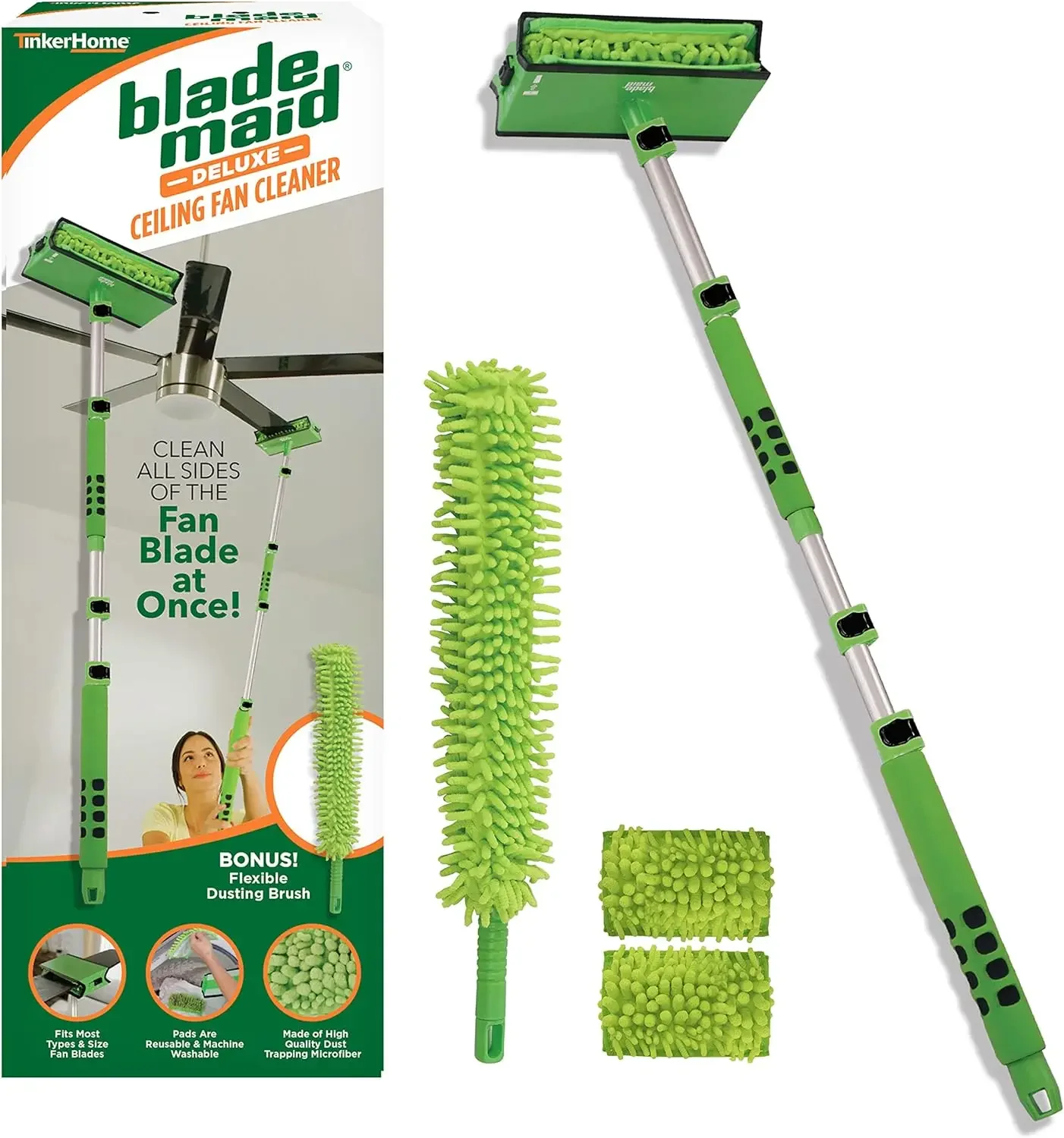 Blade Maid Deluxe Ceiling Fan Cleaner- Cleaning Tool with 6 Foot Extendable Pole, Cleaning Head, Reusable Fiber Duster