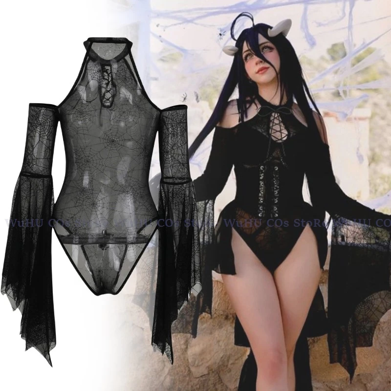 Anime Overlord Albedo Fato de Cosplay Feminino, Roupas Halloween, Bodysuit, Diabo, Teia de Aranha, Gótico, Macacão Sexy, Uniforme Verão