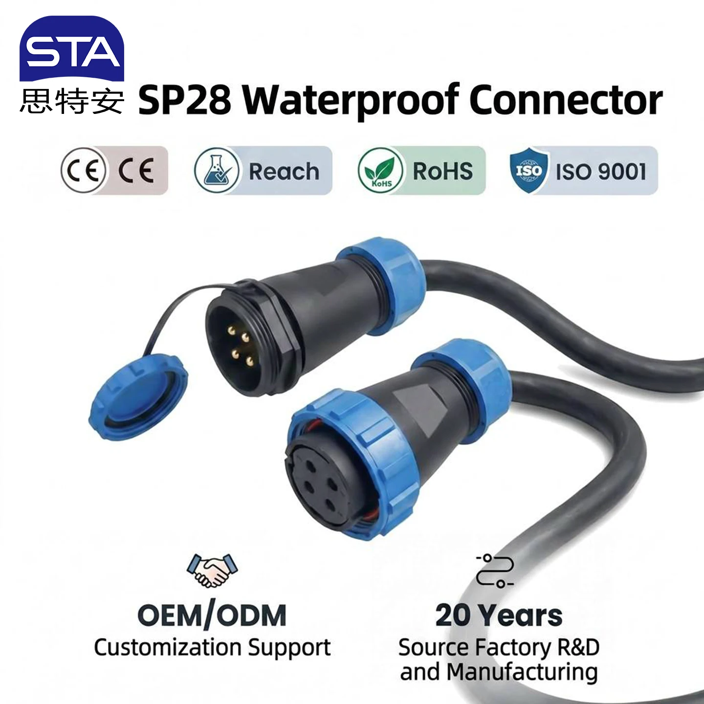 SP28 Plastic Cable Connector Straight/Angled Male Female IP68 Aviation Plug Socket 2/3/4/5/6/7/9/10/12/14/16/19/24/26 Pin