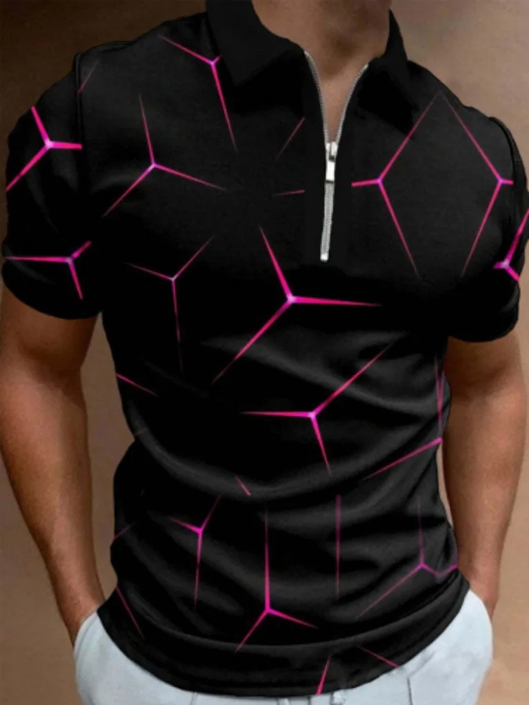 Fashion Men\'s 3D Printed Polo Shirts Male Turn-Down Collar T Shirt Tops