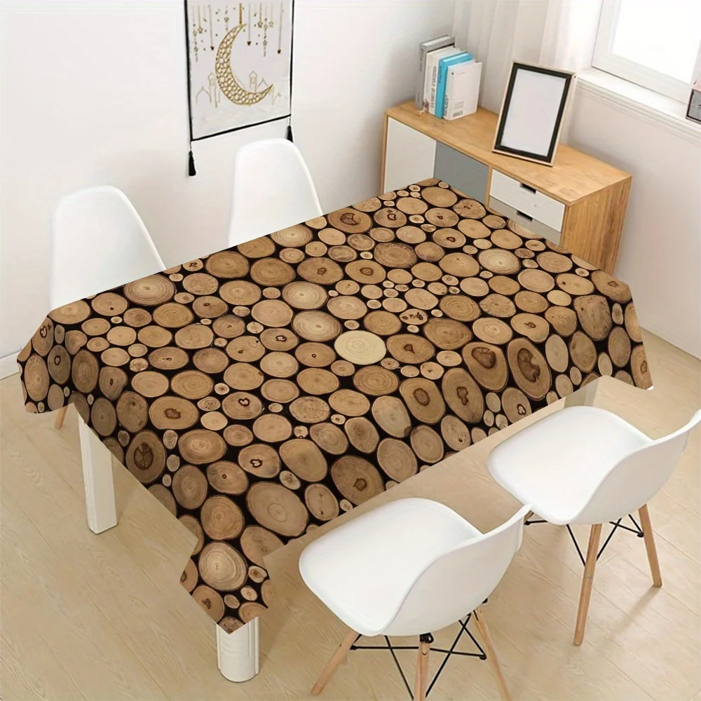 Waterproof Wood Slice Tablecloth Runner for Dining Table Rustic Farmhouse Decor Kitchen Table Cover